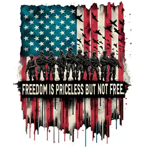 Freedom Is Priceless But Not Free DTF Transfer for T-Shirts with American Flag Design and Soldier Silhouettes