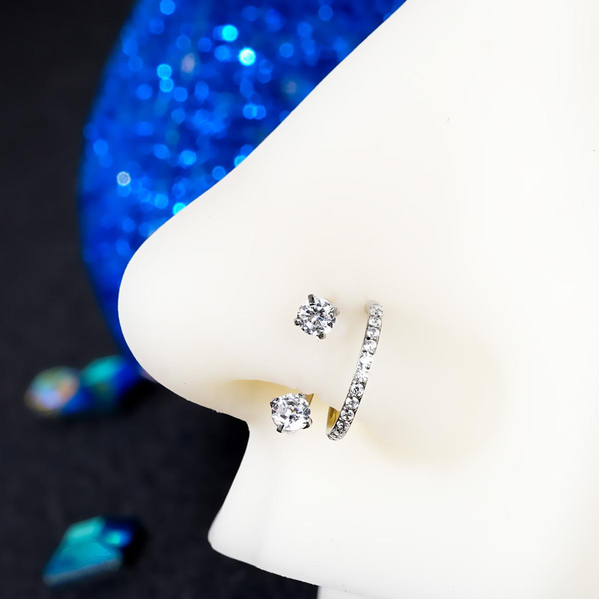 Oufer 20G Horseshoe CZ Nostril Nose Hoop Cartilage Lobe Piercing Ring 316L Stainless Steel Unisex Body Jewelry with Free Ball Crabber