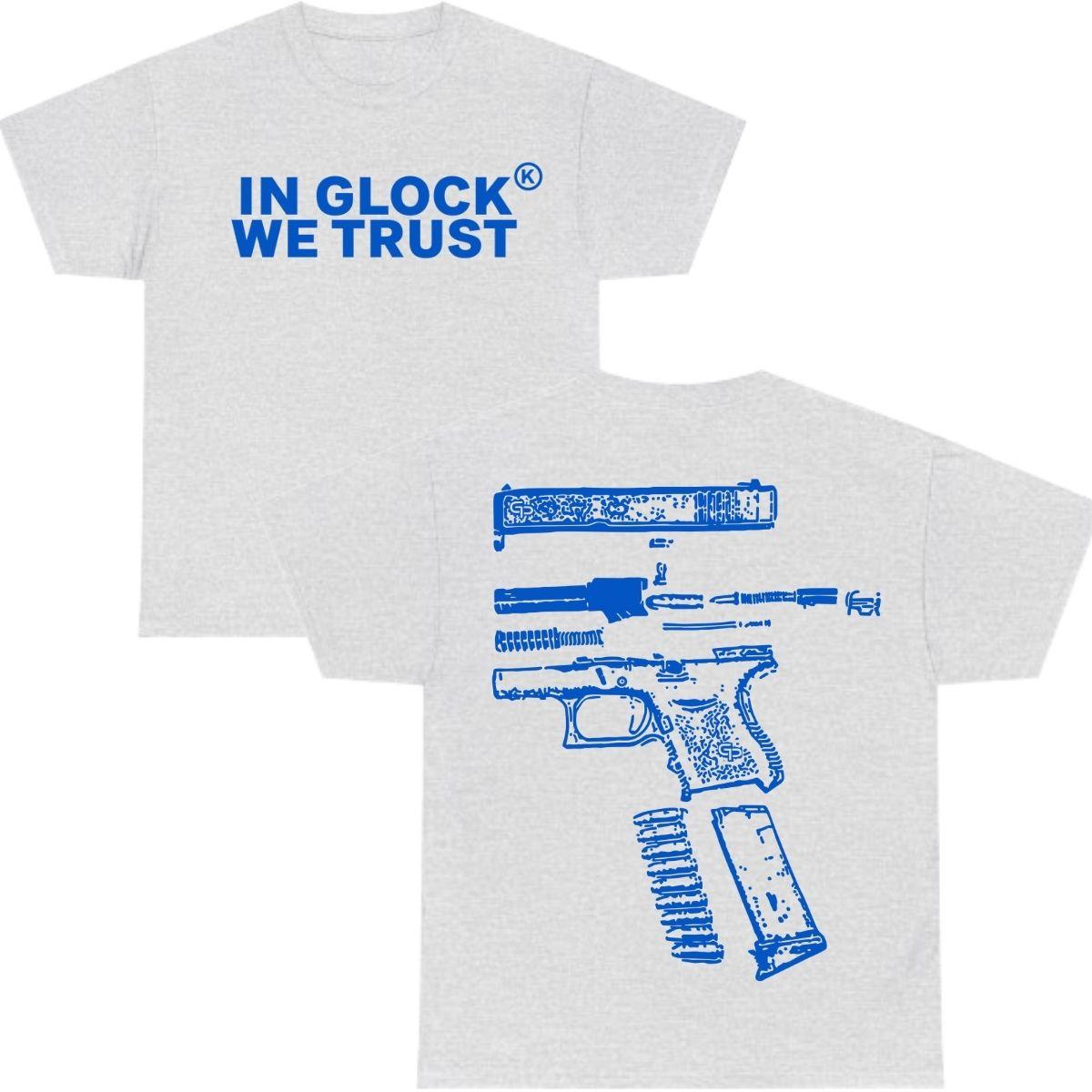 [Sale up to 62%] In Glock We Trust Blue Unisex T-Shirt, Bold & Stylish Tee, Summer Casual Classic Cotton, Trendy Shirt for Gun Enthusiasts Menswear Top