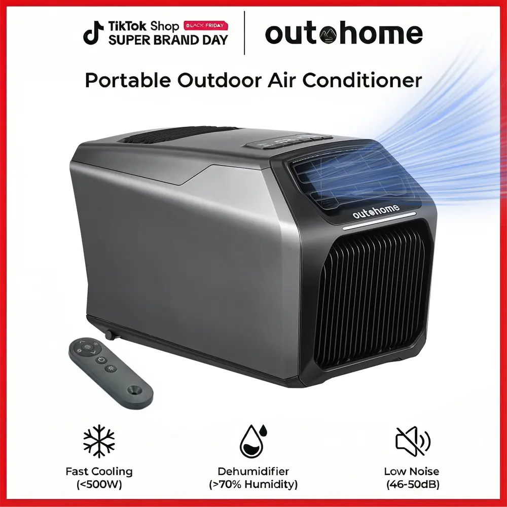 OUTOHOME Portable Tent Air Conditioner - 550W/6000BTU Corded Unit, 35.7lb Compact Energy Saver, Built-in High-Efficiency Compressor, 5-in-1 Modes (Cooling, Heating, Drying, Sleeping, Fan) for Camping, RV Use to Stay Cool, Generator, Beat The Heat