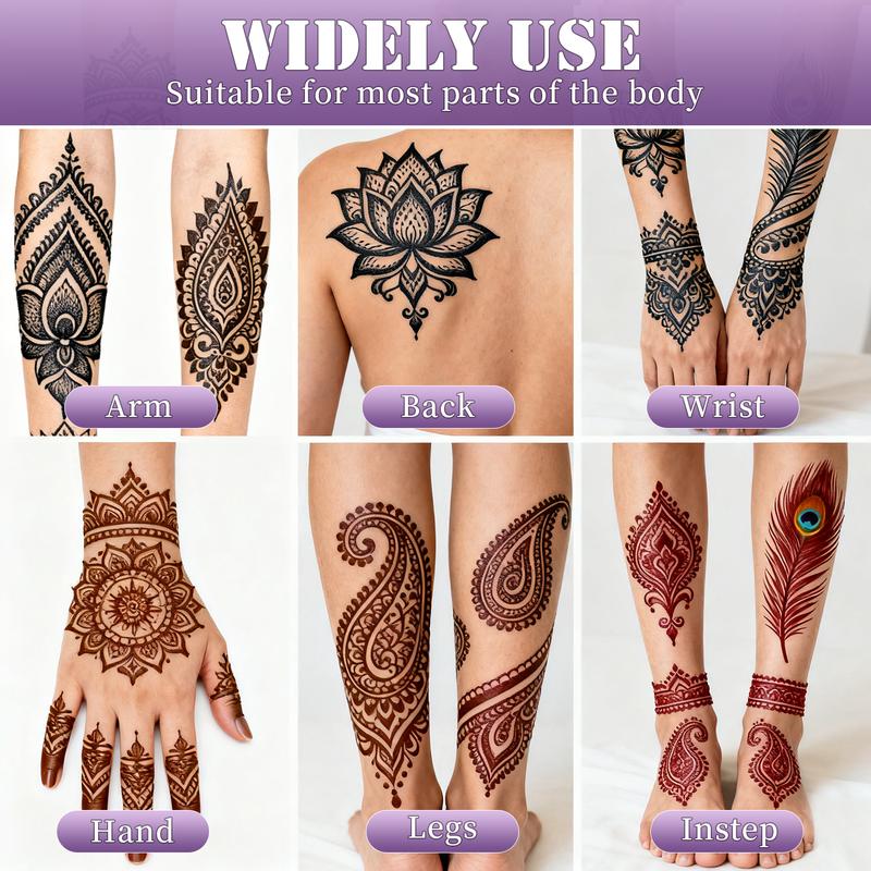 DM Temporary Tattoo Kits 6 Tattoo Cones 133 Stencils Semi Permanent Markers for Women Men Kids DIY Body Makeup Art Party Gifts Long Lasting