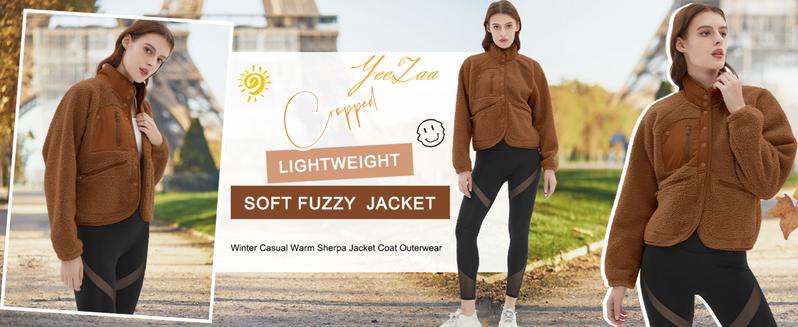 YeeZaa Women's Cropped Sherpa Lined Fleece Jacket 2026 Spring Warm Button Down Fuzzy Coats Shacket Outerwear with Pockets