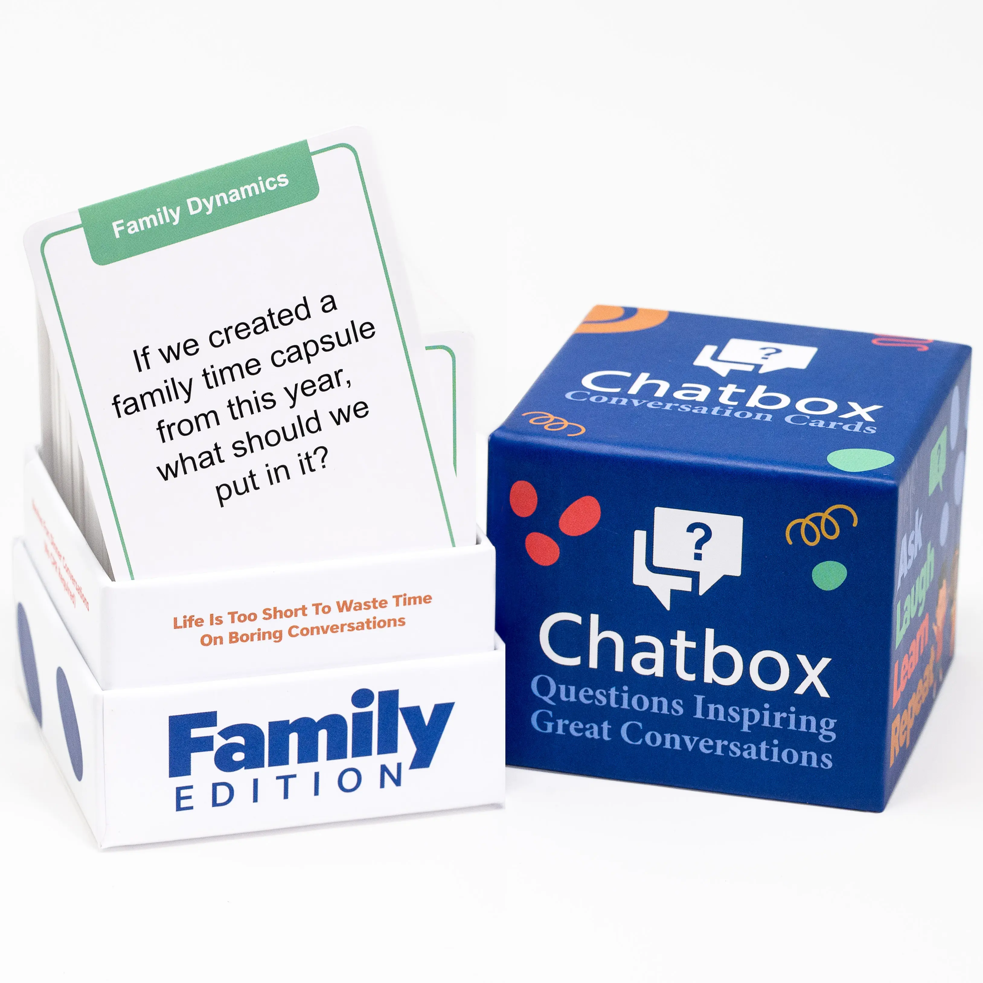 Chatbox Family Edition – 200 Fun Conversation Starter Cards for Family Time, Game Night, Parties, Holidays & Road Trips