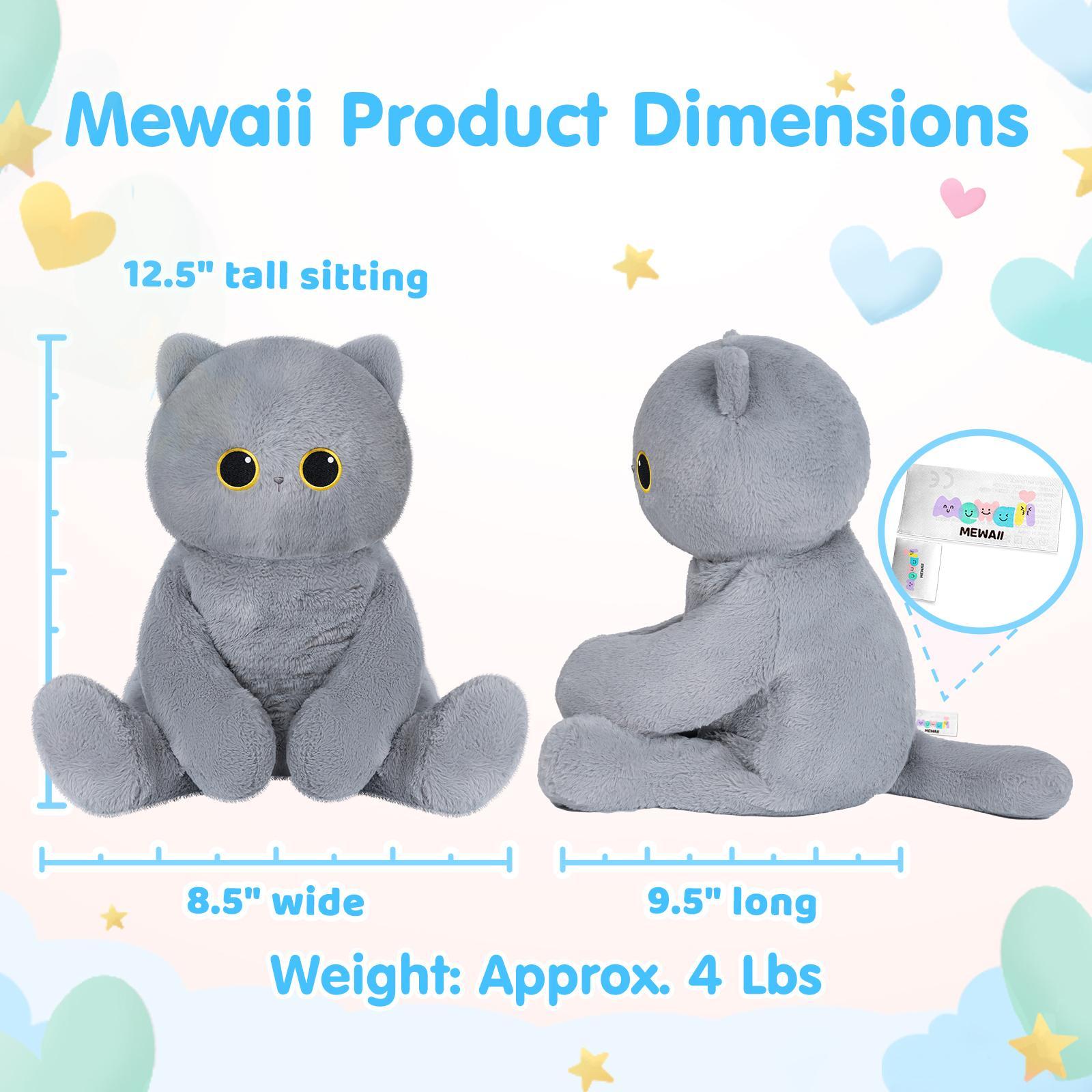 Mewaii weighted Stuffed Animals, 4 Lbs Customizable Gray cat Stuffed Animal Up to 5 Lbs, Stuffed Sloth Plush for Stress Relief, Ideal Birthday Gifts Halloween Christmas Gift for Girls Boys