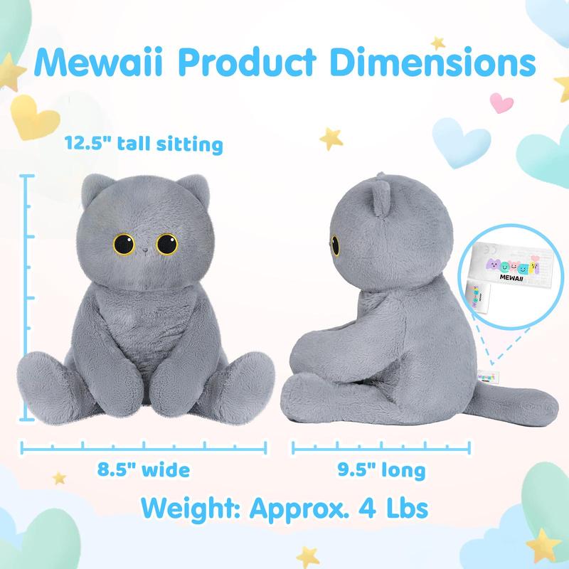 Mewaii weighted Stuffed Animals, 4 Lbs Customizable Gray cat Stuffed Animal Up to 5 Lbs, Stuffed Sloth Plush for Stress Relief, Ideal Birthday Gifts Halloween Christmas Gift for Girls Boys