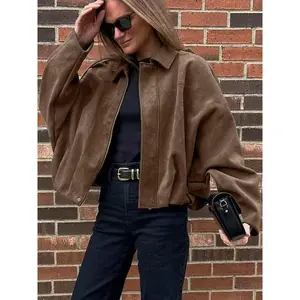 Aviator Jacket Woman, New In Coats And Jackets, Casual Zip Up Jacket Women's Winter Jacket, Oversized Pilot Jacket Cropped Fit, 2025 Streetwear Short Jacket Woman, Outerwear