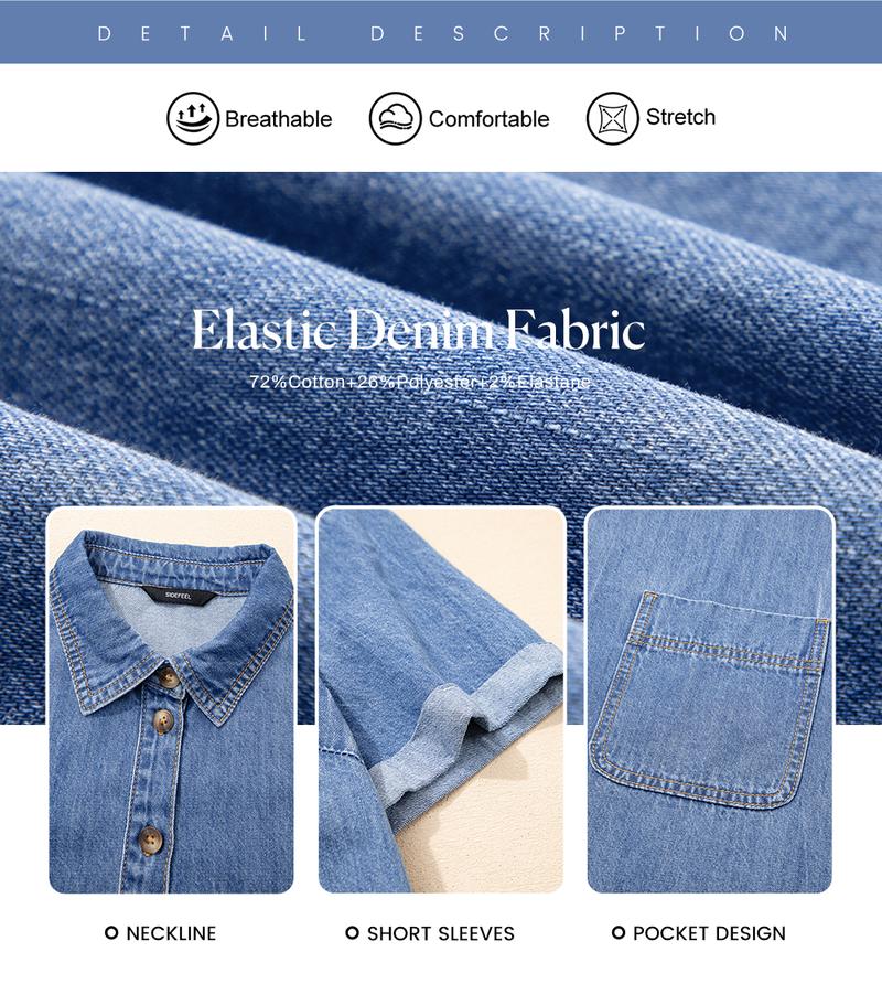Sidefeel Women's Denim Dress Short-Sleeve Henley Neck Casual Denim Dress with Pockets Sidefeel Women's Denim Dress Short-Sleeve Henley Neck Casual Denim Dress with Pockets