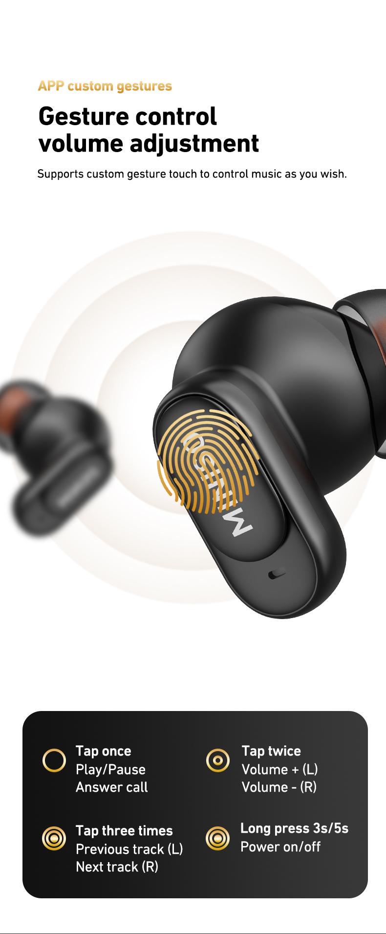 MINISO MS105 Wireless Bluetooth Headphones, Tiny Size Invisible Earbuds, Waterproof Headsets, Mini and Short Handle Design, for Work Sport Sleeping