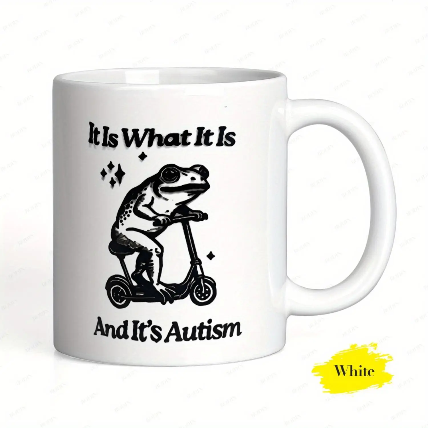 One Piece Eleven Ounce Ceramic Mug Featuring "It Is What It Is And It’s Autism" Frog And Scooter Design Dishwasher Safe Autism Awareness Acceptance Gift For Advocates Family Friends Ideal For Autism Events Holidays Parties And Birthdays