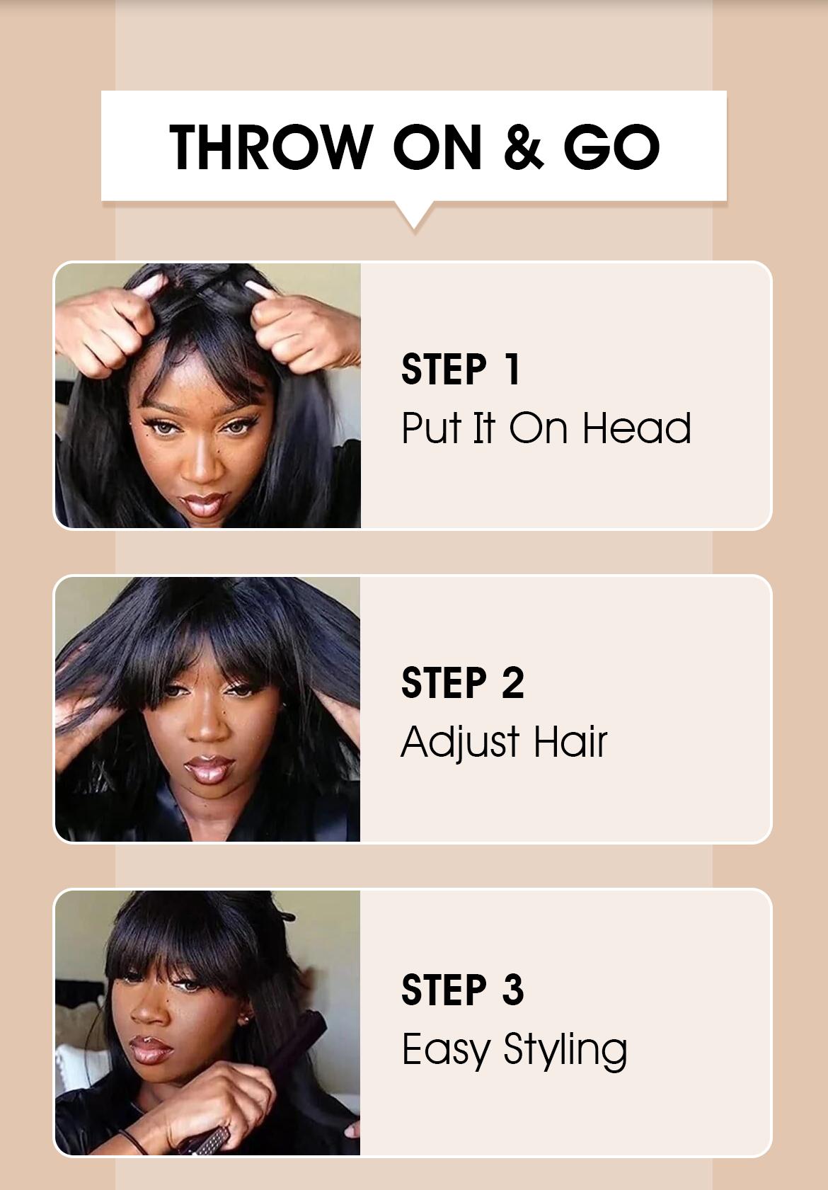 Wavymy Breathable Cap Wear Go Realistic Glueless Blunt Cut Straight Wig With Bangs Natural Minimalist Long Wig 100% Human Hair