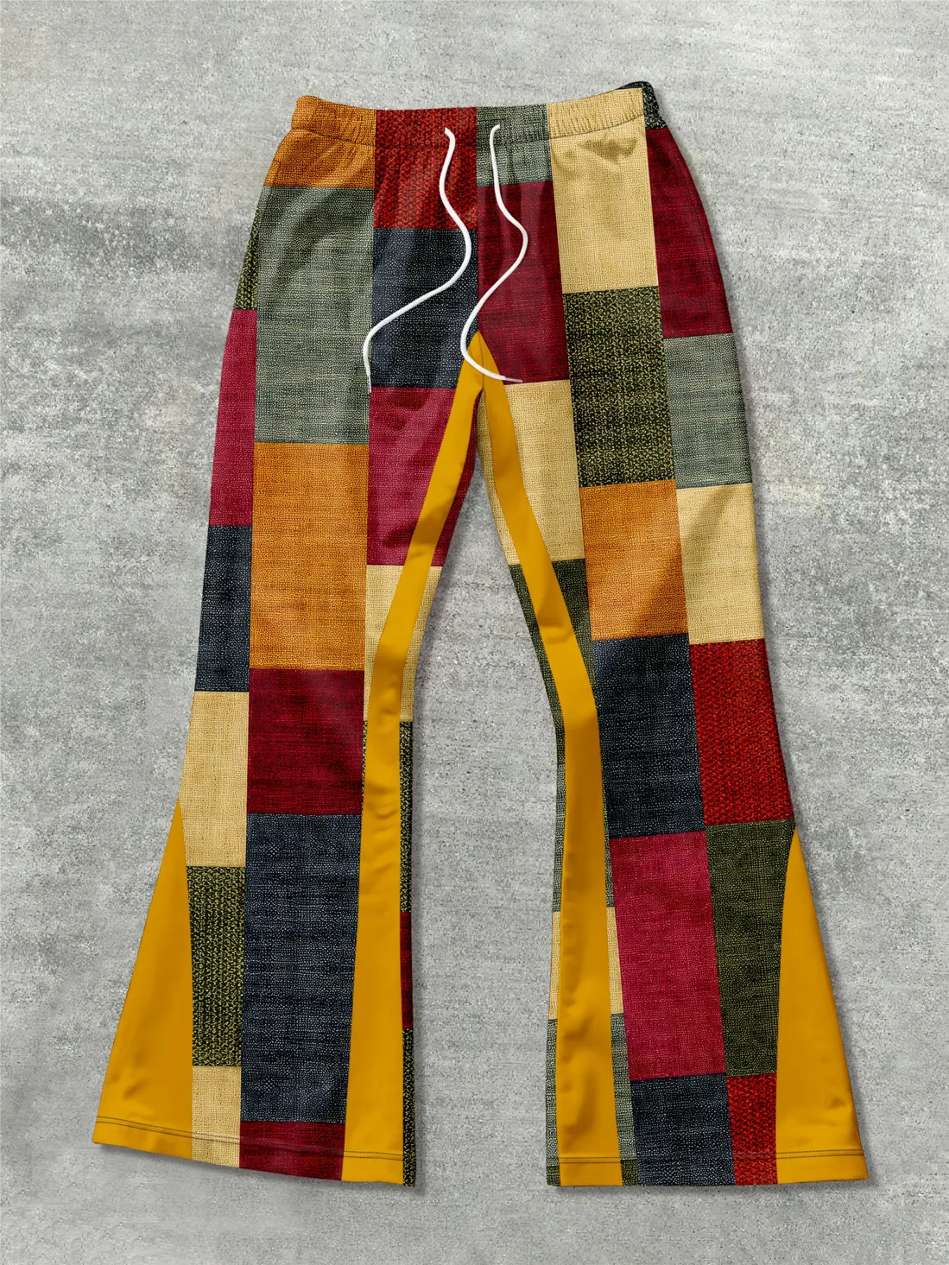 Men's New American Vintage Colorblock Plaid Long Wide Leg Pants, Drawstring Waist Loose Casual Trousers, Ideal Holiday Gift Choice, Casual Loose Fit