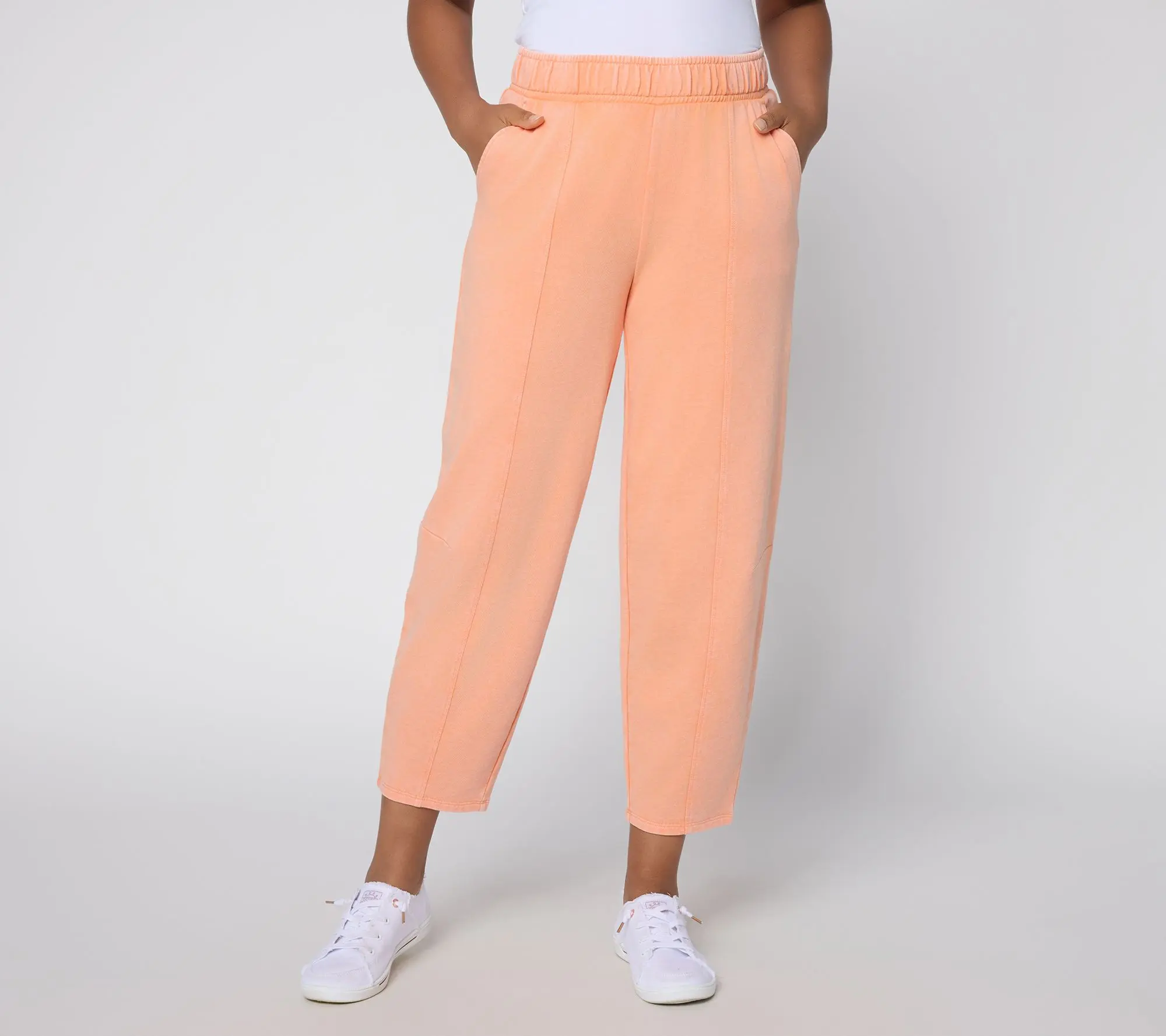 AnyBody Petite Wash French Terry Barrel Ankle Pants