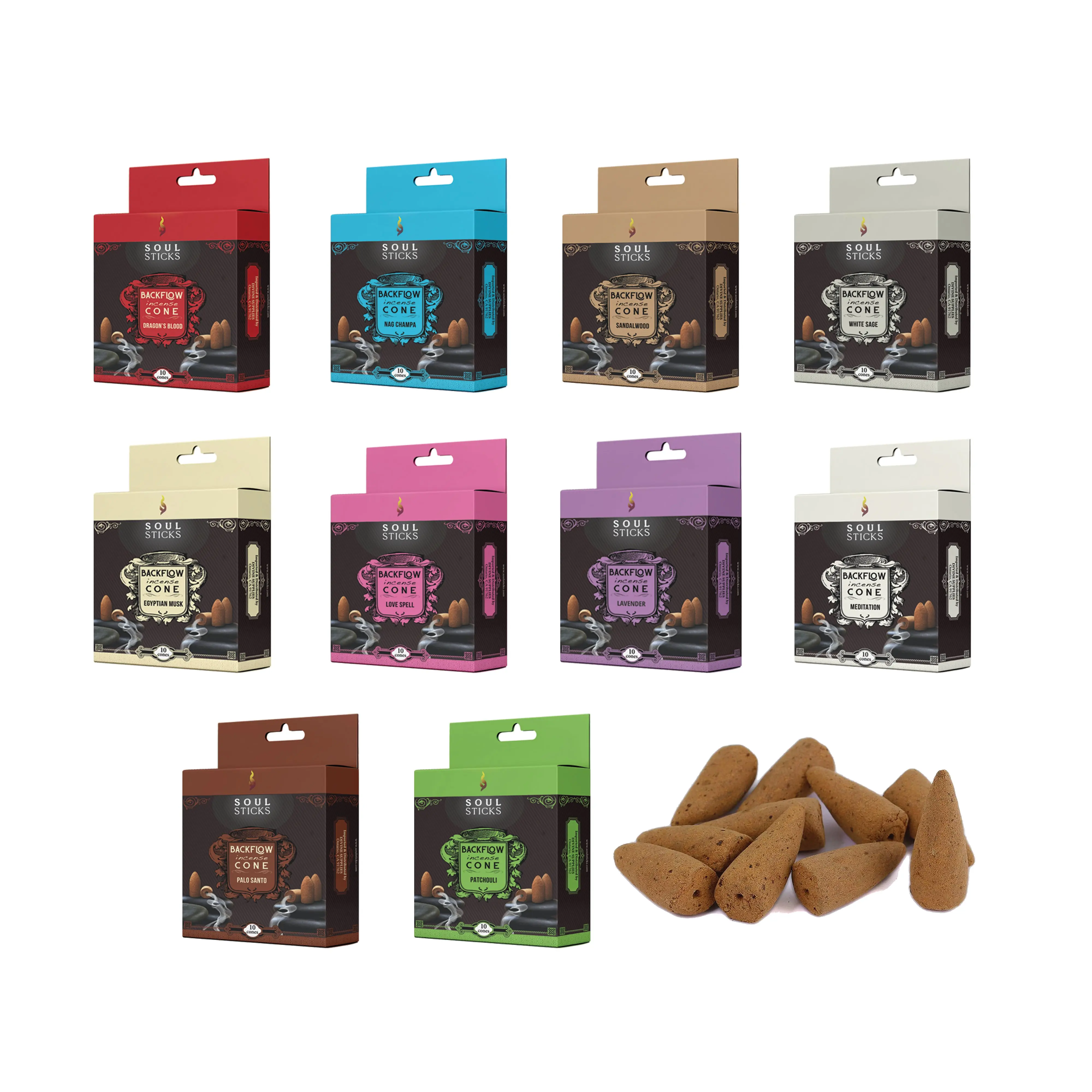 Soul Sticks, Assorted Backflow Cones (10 PK) Home Fragrance Decor Air Fragrance Diffuser