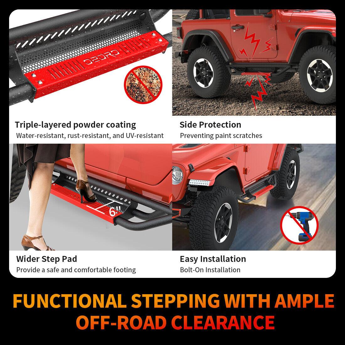 YITAMOTOR 6 inch Running Boards, Drop Side Steps Compatible with 2018-2025 Jeep Wrangler JL 2 Door, All Steel Nerf Bar Paintable Step Plates