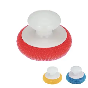 Polypropylene Plastic Mesh Scouring Pad with Hand Saver Knob, Non-Scratching Household Cleaning Sponge