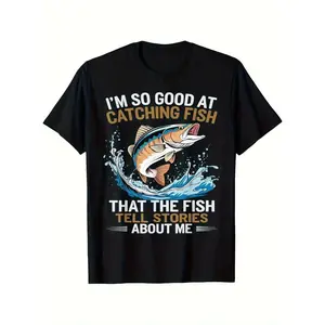 Men's Funny Fishing T-Shirt I Fish So Well The Fish All Tell Stories with Jumping Fish Graphic Lightweight Breathable 100% Cotton All-Season Casual Outdoor Fishing Apparel Sizes S-XXXL Machine Washable Ideal Gift double print Retro Vintage Metalcore