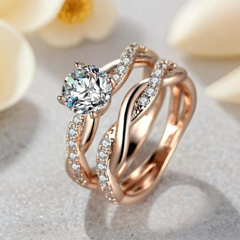 Two Piece Infinity Twist  Couple Ring Set Wedding Engagement Promise Eternity Rings Birthstone Romantic Holiday Gift Shiny Unisex Ring