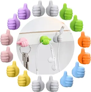 Colorful Silicone Thumb Wall Hooks & Cable Clips, No-Drill Self-Adhesive Mini Hooks for Cable Management, Keys & Accessories, Reusable Damage-Free Organizer for Home Office, Desk, Workspace & Dorm