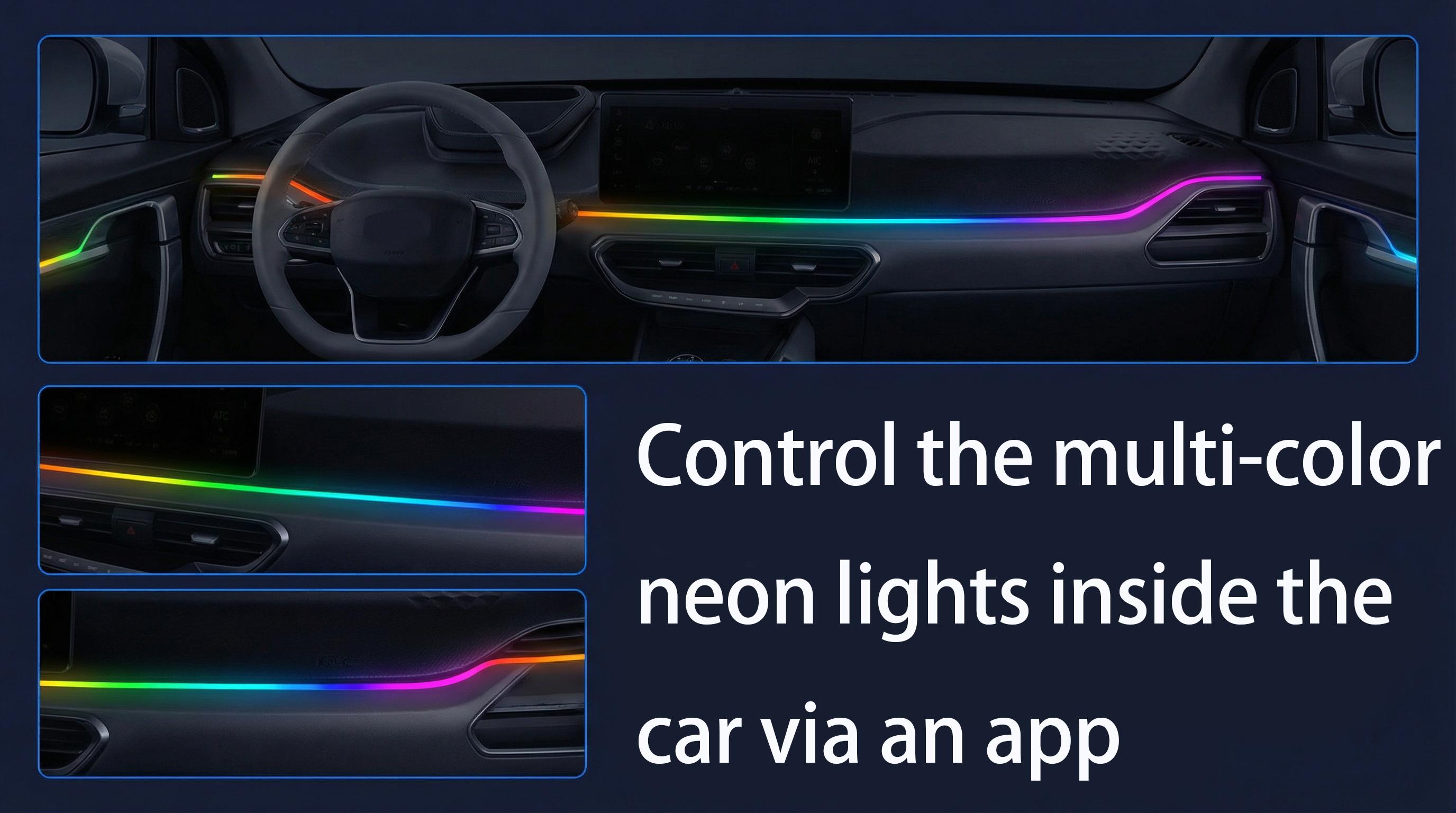 DIBMS APP Controlled RGB Car Interior Light strip,43.3 Inches Acrylic Auto Ambient Lighting Kit with Dreamcolor Chasing, Center Console Dashboard Lamps with APP Remote Control, Universal model, tape installation or embedded