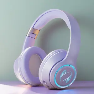 Wireless Headphones Bluetooth Headphone with RGB Lights Bluetooth Gaming Headset Low Latency Long Battery Life Comfortable Perfect for Gaming, Music, School & as a Gift for Girls and Boys, Purple