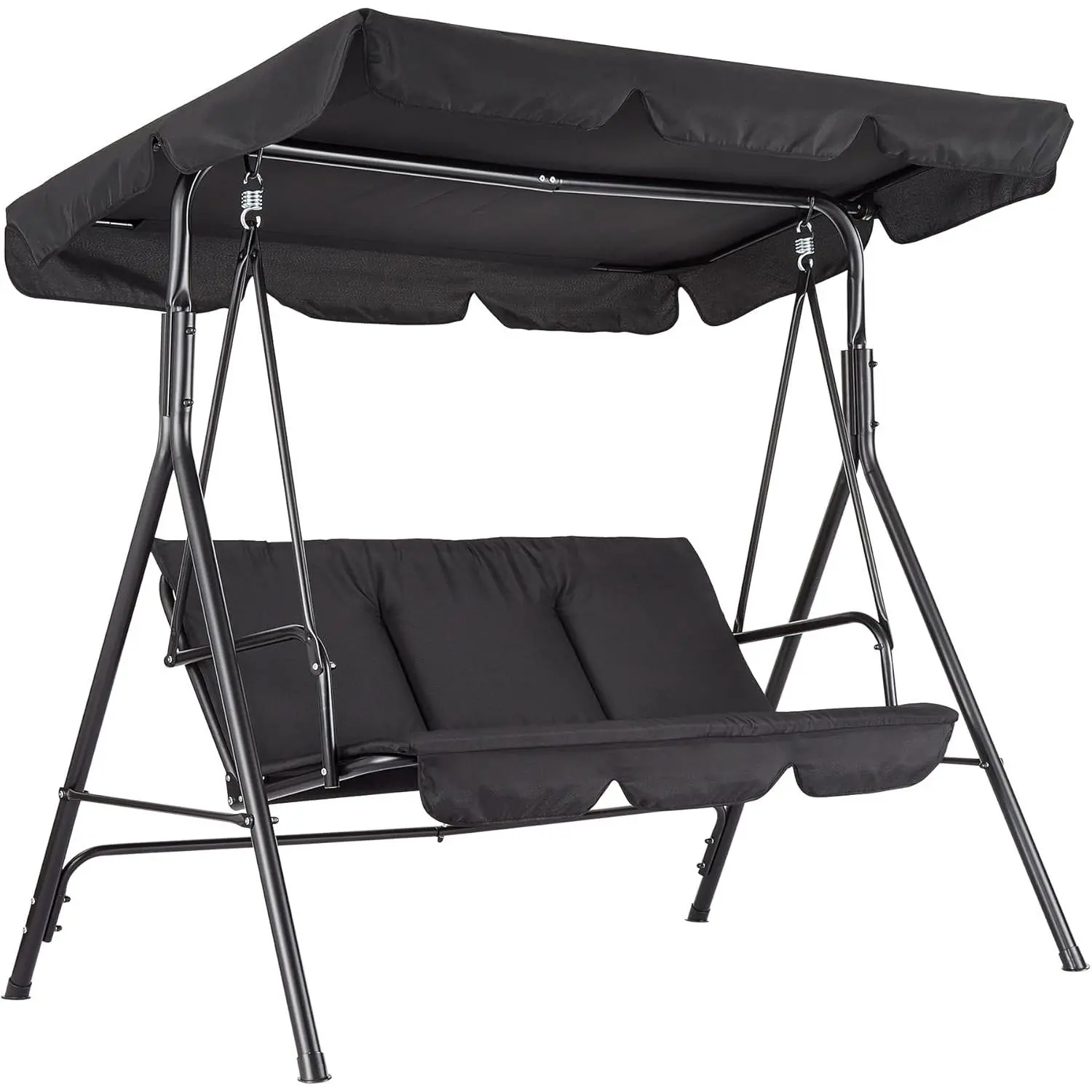 3-Seat Rectangular Platform Patio Swing (Patio Outdoor Furniture) with Adjustable Canopy, Thick Cushions, Swing Stand | 500 Lbs Capacity, Non-Slip Feet, Strong Spring Hooks | UV-Resistant, Waterproof for Backyard