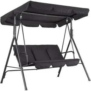 3-Seat Outdoor Porch Swing Chair with Adjustable Canopy & Thick Cushions | 500 Lbs Capacity, Non-Slip Feet, Strong Spring Hooks | UV-Resistant & Waterproof for Patio, Garden & Backyard