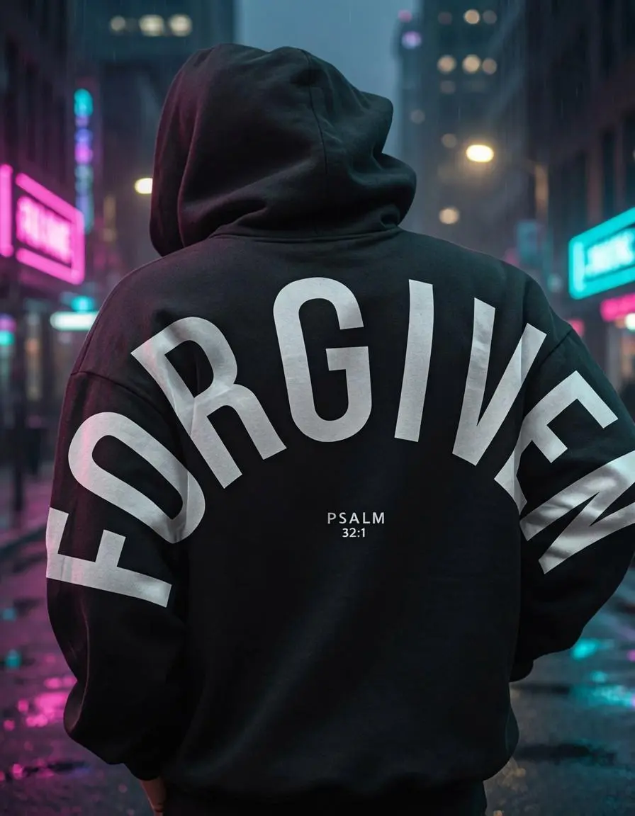 FORGIVEN Psalm 32:1 Christian Hoodie, Faith Streetwear Pullover