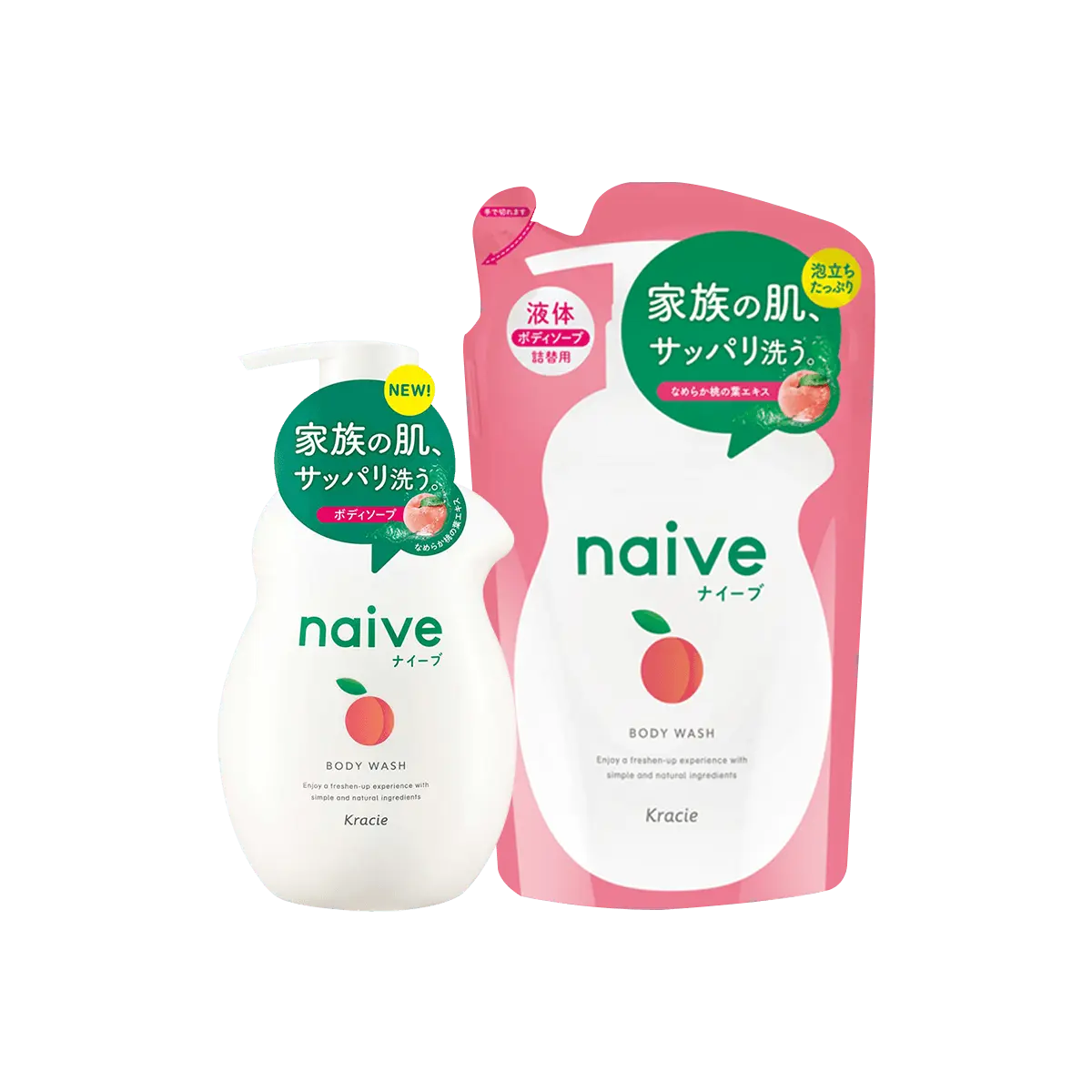 KRACIE Body Soap Pump + Refill Set 530ml+380ml #Peach