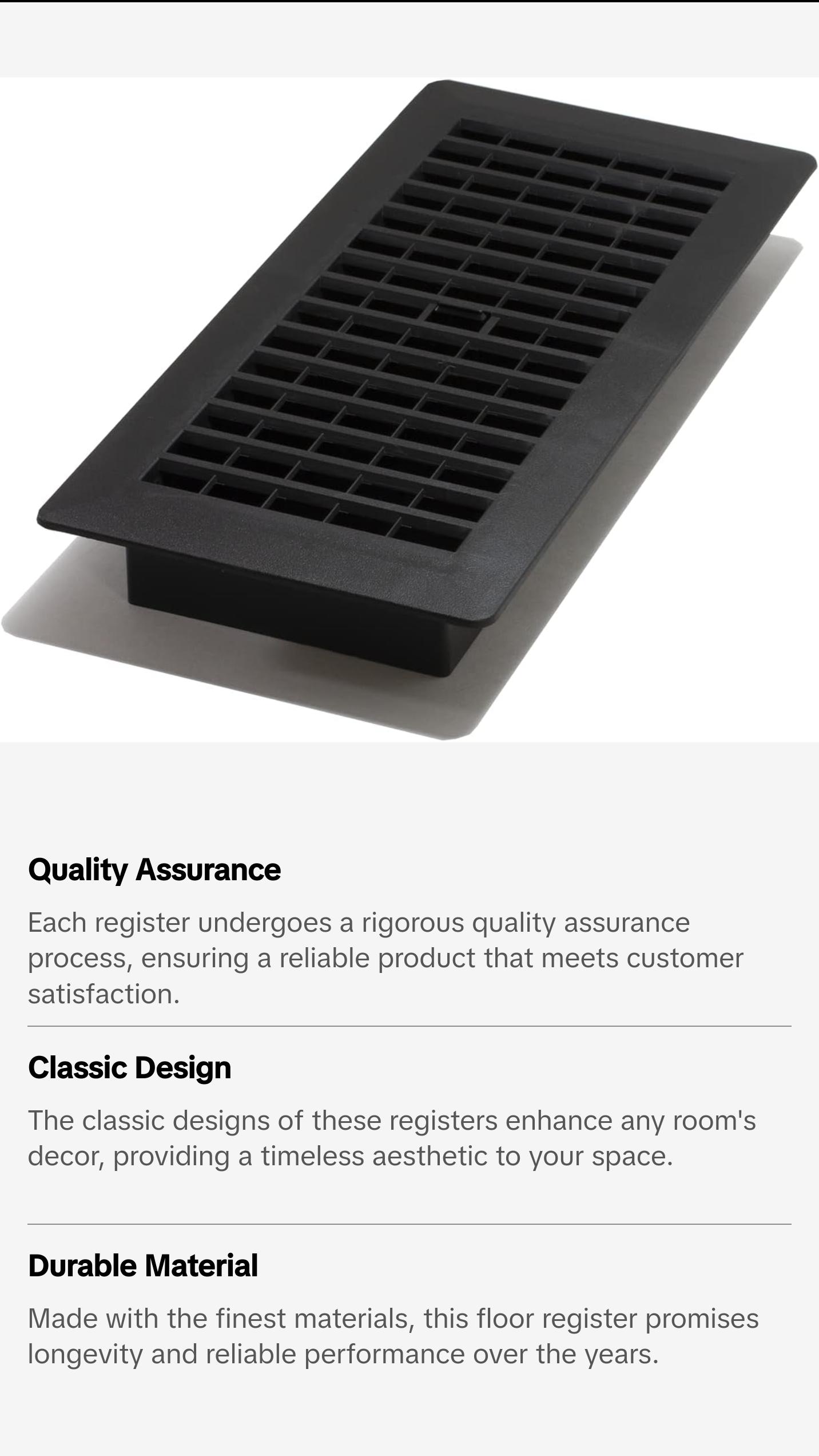 Decor Grates PL410-BLK Floor Register, 4x10, Black Plastic