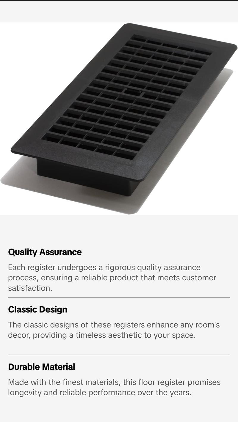 Decor Grates PL410-BLK Floor Register, 4x10, Black Plastic