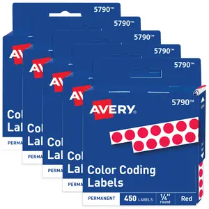 Avery Dot Stickers 1/4 Inch, 450 Red Stickers Per Pack, 5 Packs, 2,250 Total Round Labels (05790)