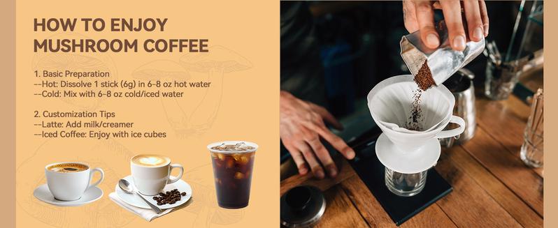 Mushroom Coffee with 6 Adaptogenic Mushrooms and 2 Billion CFUs Lactobacillus plantarum, USA Grown Instant Coffee for Better Energy, Focus, Digestion, Immunity with Cordyceps, Shiitake, Chaga , 30 Servings (180g/6.35oz)