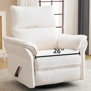 Oversized Swivel Rocker Recliner Chair 26" Extra Wide 360° Swivel Recliner with Adjustable Headrest Chenille Glider Nursery Chair White 350 lbs Capacity