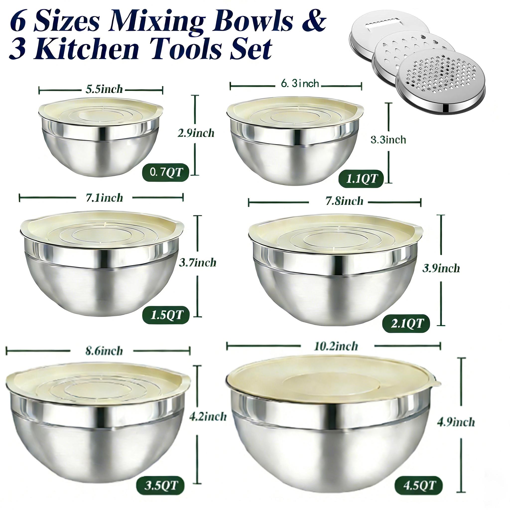 6 Piece Mixing Bowl with Lids Set,Stainless Steel Storage Bowls Kitchen,3 Grinder Attachments,Tableware Food Organizer Nesting Bowls Cooking Baking Airtight Kitchenware 6 Piece Mixing Bowl with Lids Set,Stainless Steel Storage Bowls Kitchen,3 Grinder Attachments,Tableware Food Organizer Nesting Bowls Cooking Baking Airtight Kitchenware
