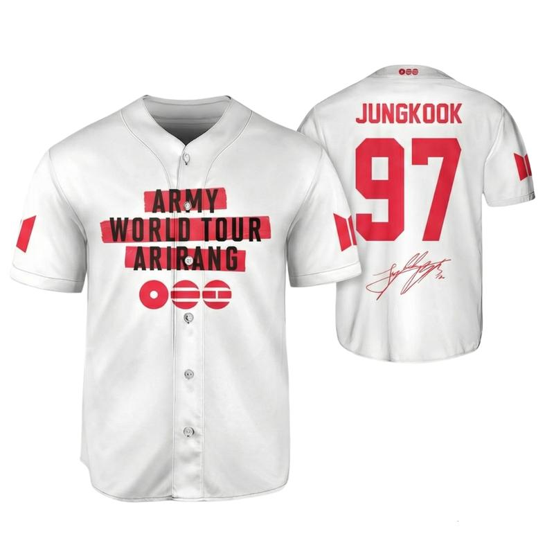 Army Custom Member Baseball Jersey, White Bangtan Arirang World Tour Design with Name Number & Signature Style, Perfect Gift for Fans