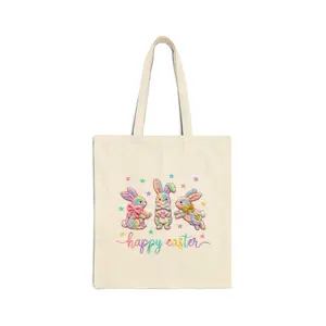 Happy Easter Bunny Tote Bag Easter Gift Tote Bag Cute Easter Tote Bag Cotton Canvas Tote Bag Cute Bunny Tote Bag Reusable Shopping Tote Bag Easter Egg Hunt Tote Bag Spring Tote Bag