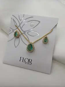 Conjunto - Luxury teardrop green cz Necklace & Earring Set