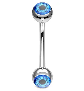 Blue Eyeball Stainless Steel Curved Barbell