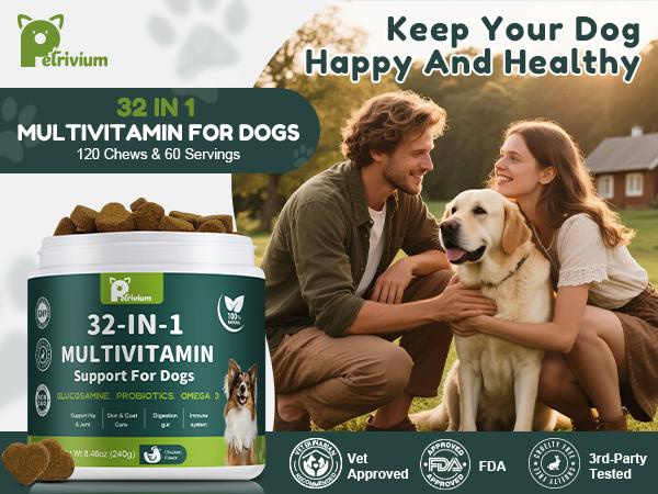 【32-in-1】Dog Chewable with Glucosamine & MSM, Omegas 3 & 6, Probiotics, Dog Vitamins and Supplements for Hip & Joint Health, Skin & Coat, Immune Boost & Overall Natural Health 120 Soft Chews cat Multivitamin 【32-in-1】Dog Chewable with Glucosamine & MSM, Omegas 3 & 6, Probiotics, Dog Vitamins and Supplements for Hip & Joint Health, Skin & Coat, Immune Boost & Overall Natural Health 120 Soft Chews cat Multivitamin