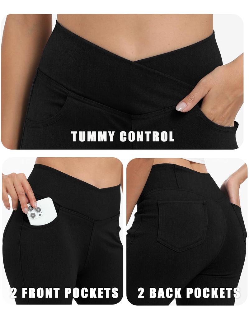 Bell Bottom Jeans for Women High Waisted Stretchy Flare Jeans Pull On Wide Leg Jean Woman V Cross Flare Leggings Pants