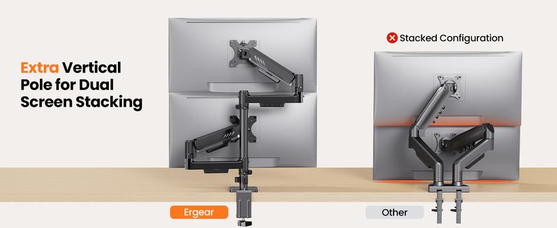 HUANUO Supports 13-32″ screens, up to 19.8 lbs per arm. Features built-in C-clamp, enhanced stability, and upgraded cable management. VESA 75x75mm/100x100mm compatible. Black finish.