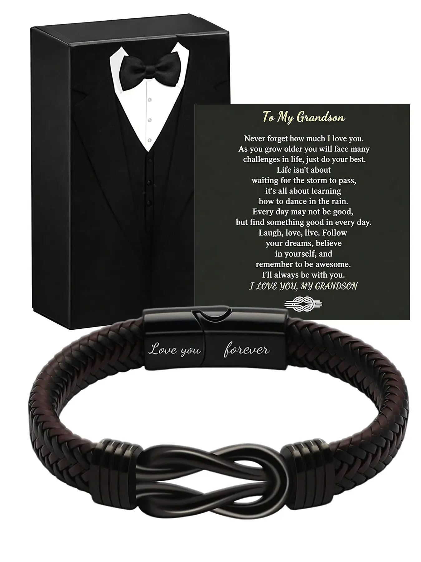 Graduation Gift for Grandson, Cool Infinity Symbol Leather Bracelet, Inspirational Bracelet, Perfect for Birthday, Christmas, Anniversary, Valentine's Day, Men's Gifts, HS Graduation Gifts, Jewelry Gift