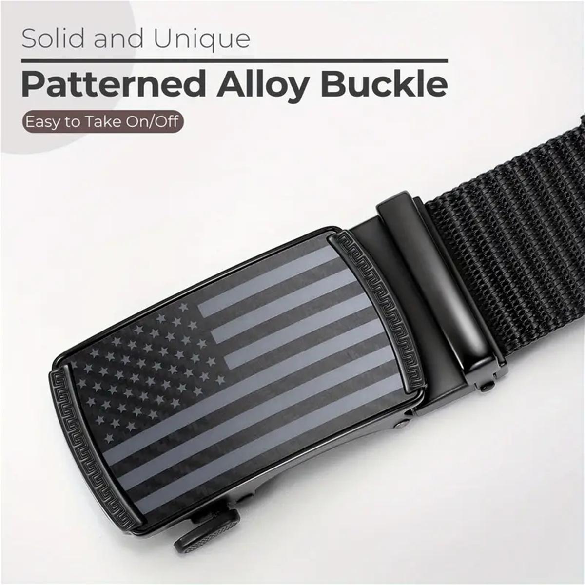 Buy 1 Get 1 Free Classic Ratchet Waist Belt Men's Nylon Belt with American Flag Buckle Automatic Adjustment for Quick Fit & Comfortable Wear Ideal for Jeans Golf Commuting Reversible Design