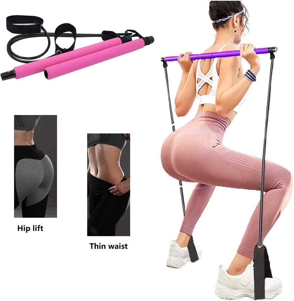 Mother's Day Gifts for Mom- -  Pilates Bar Kit with Resistance Bands,2-Section Pilates Bar with Stackable Bands Workout Equipment for Legs,Hip,Waist and Arm,Exercise Fitness Equipment for Women & Men Home Gym Yoga Pilates