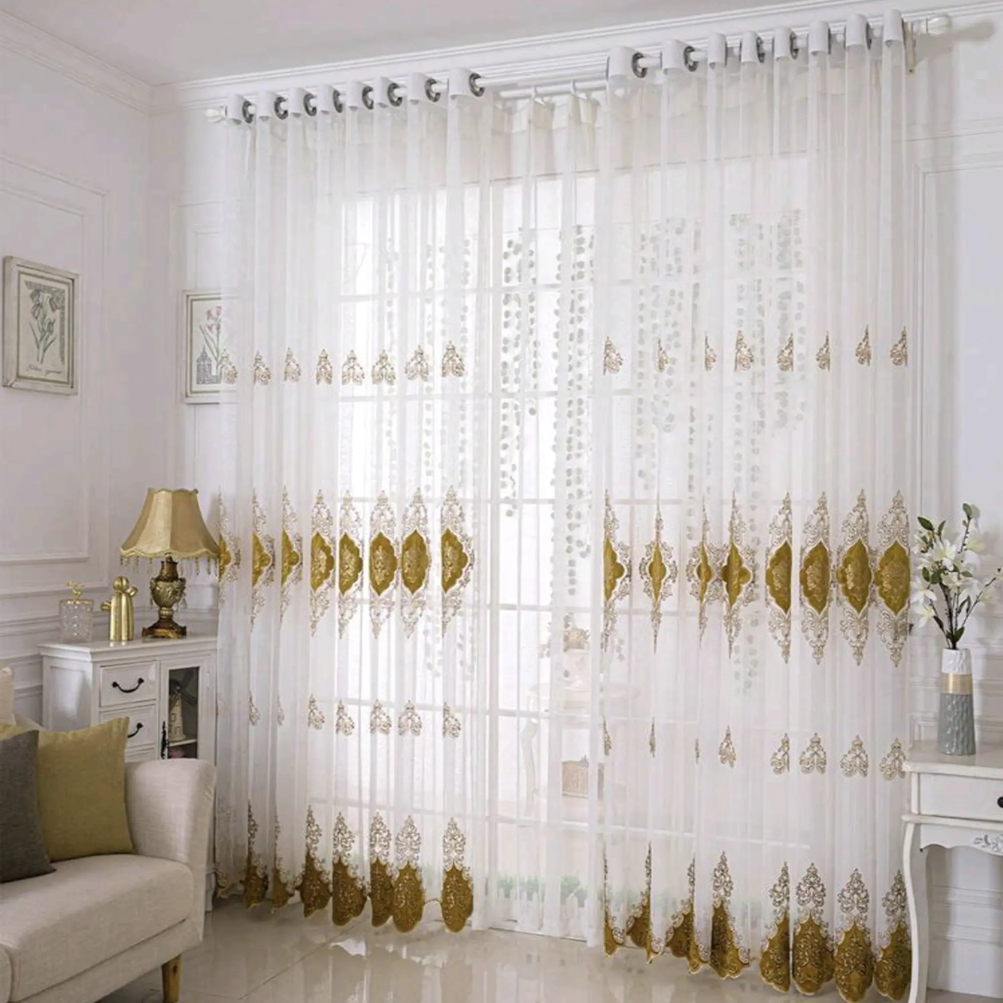Luxury European Embroidered Sheer Curtain Panel, High-End Drapes for Windows, Elegant Home Decor, Home Decoration Curtain, Embroidered Curtains, Home Decorative Curtain, Available in Multiple Sizes