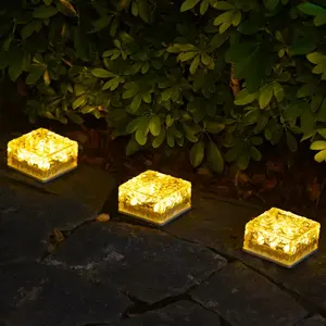 3-Piece Solar Ice Block Ground Lights LED Transparent Resin Ice Brick Lights Outdoor Motion-Sensing Waterproof Landscape Decorative Lights for Courtyards, Balconies, Walkways, and Lawns