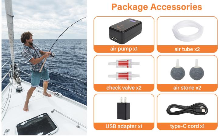 hygger Aquarium Air Pump, Rechargeable Portable Oxygen Pump with Single/Dual Outlets, Ultra Quiet Battery Powered Air Bubbler for Fish Tank up to 200 Gallo