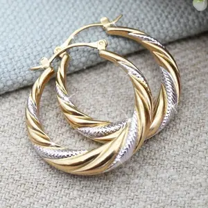 Women's Bohemian Twist Hoop Earrings, Two-Tone Vintage Middle Eastern Style, Perfect for Daily & Party Wear Ramadan Accessory