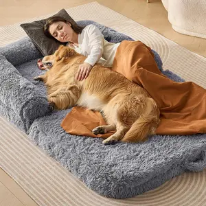 【Summervibes】VEVOR Human Dog Bed,  , 72" x48"x10" Giant Human Dog Bed for Adults and Pets, Human Size Dog Bed with Washable PV Velvet Cover, Egg Orthopedic Foam, Storage Pocket, for You and Pet, Grey