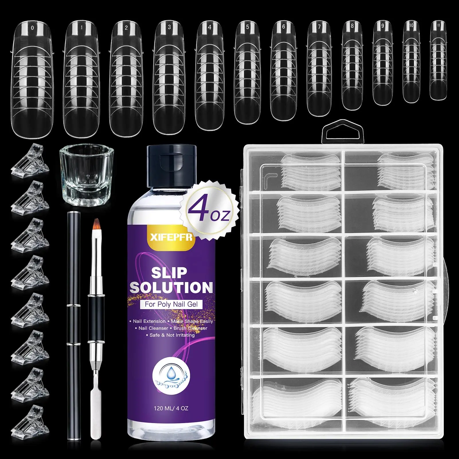 PINPAI Polygel Nail Extension Kit with 4oz Anti-Stick Slip Solution, 120pcs Dual Forms, Brush, and Clips, DIY Nail Art Set for Women, Nail Care, Extension Gel Kit